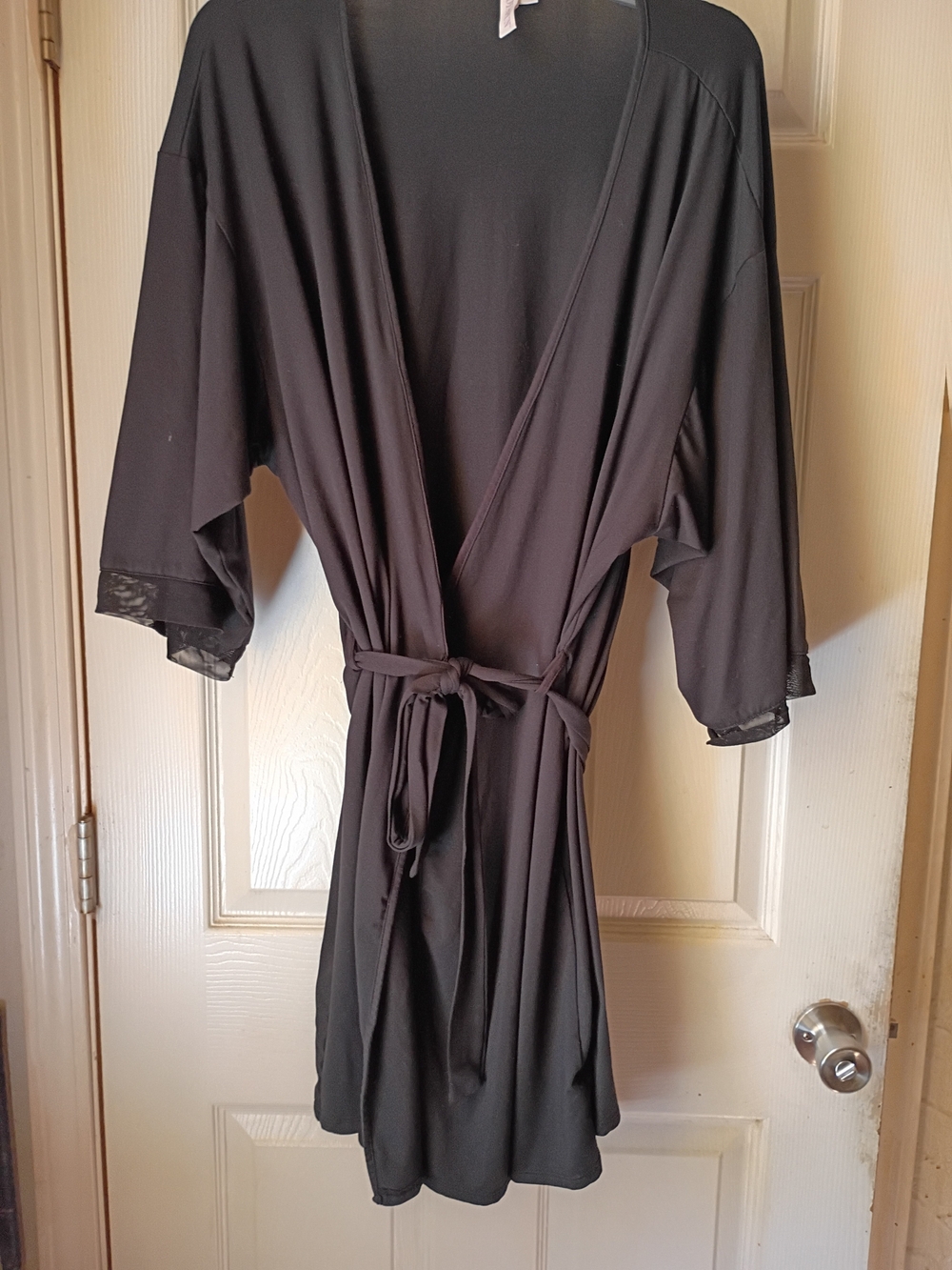 Elegant Black Satin-Trim Wrap Robe for Women from Joyspun, 2x